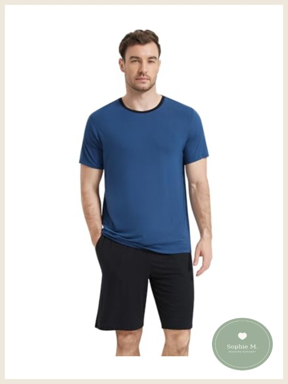 Men's Bamboo Viscose Pajama Set Short Sleeve Top & Shorts Sleepwear